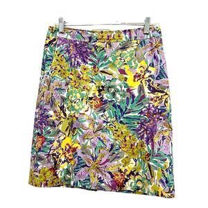 ECCOCI tropical floral skirt exposed zipper back slit size 2